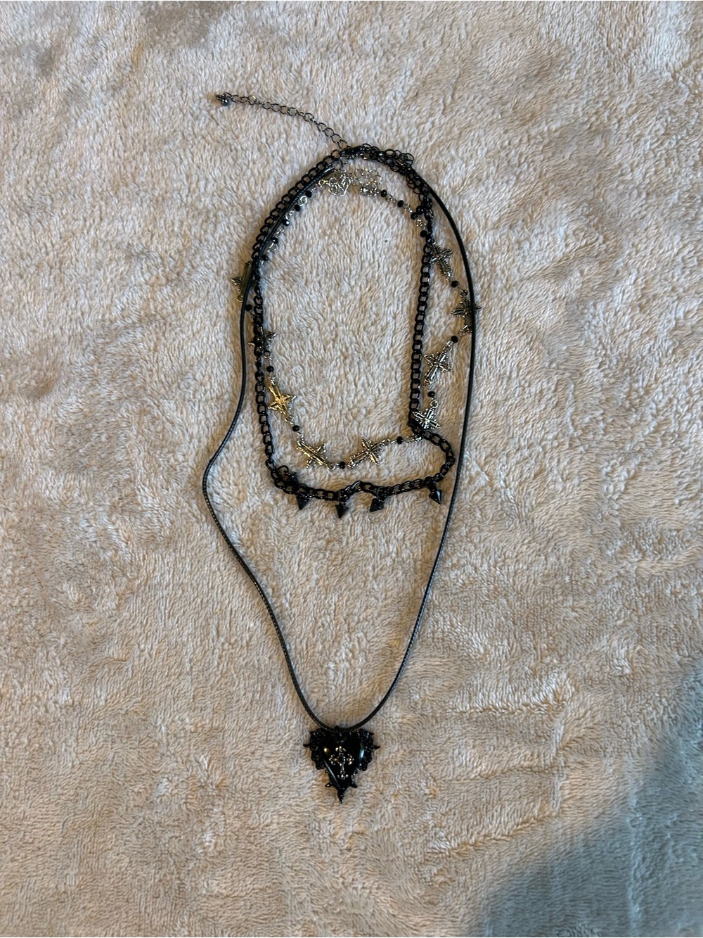 Black Gothic Layered Pendant Necklace Set